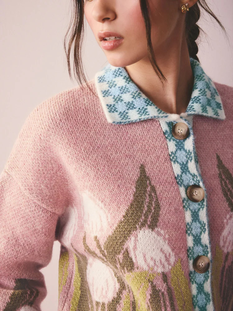 Pink Tulip Long Sleeve Collar Cardigan | Next EU