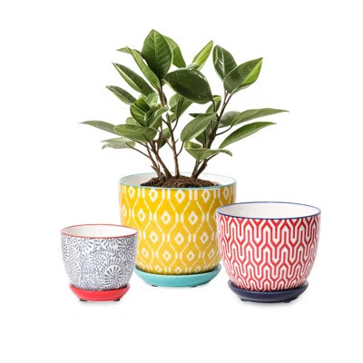 Ceramic Plant Pots, Indoor Flower Pots For Indoor Plants, 3.5+4.6+5.5 Planters With Drainage Hole & Saucer, Set Of 3, Home Decor, Assorted Colors | Wayfair North America