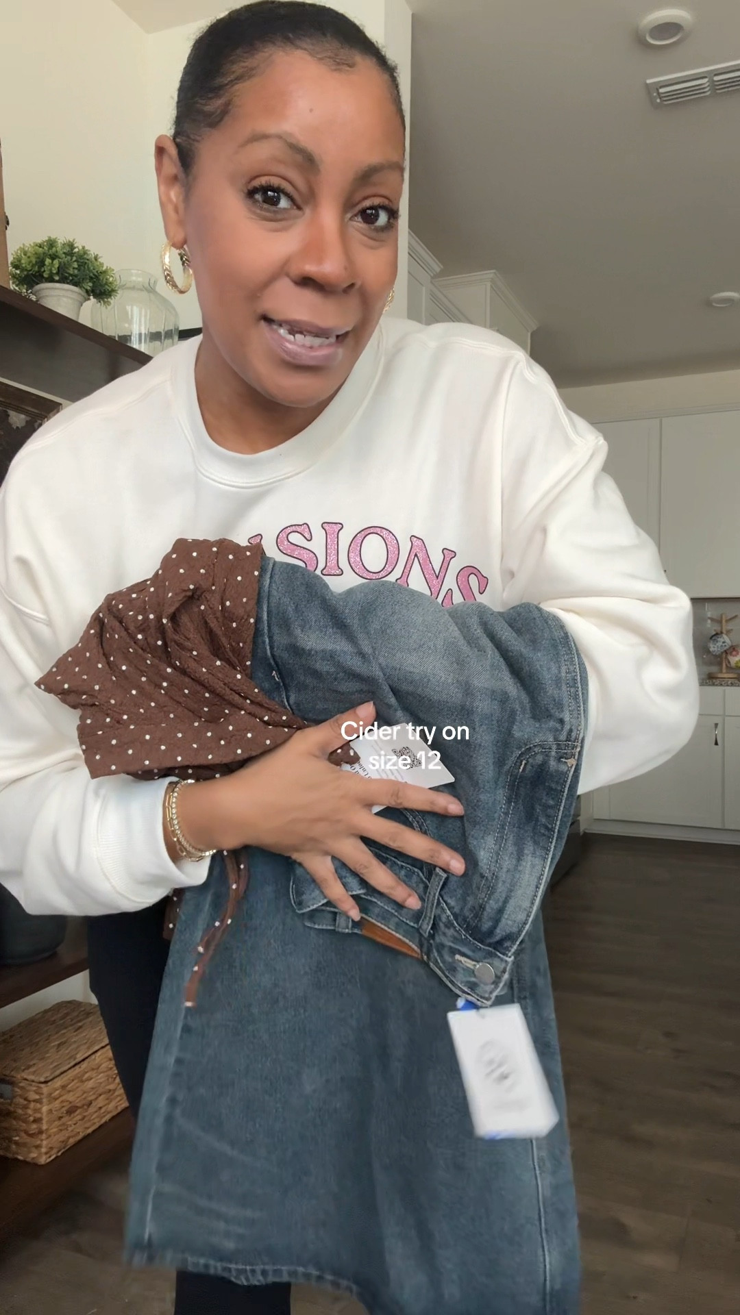 Cider try on size XL in denim maxi skirt and size 0XL in mandarin collar top 

#LTKSeasonal #LTKMidsize #LTKootd