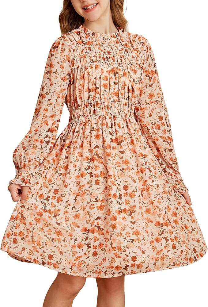 GRACE KARIN Girls' Fall Long Sleeve Dresses Kids Floral Winter Formal Dress Girl Casual Fancy Mid... | Amazon (US)