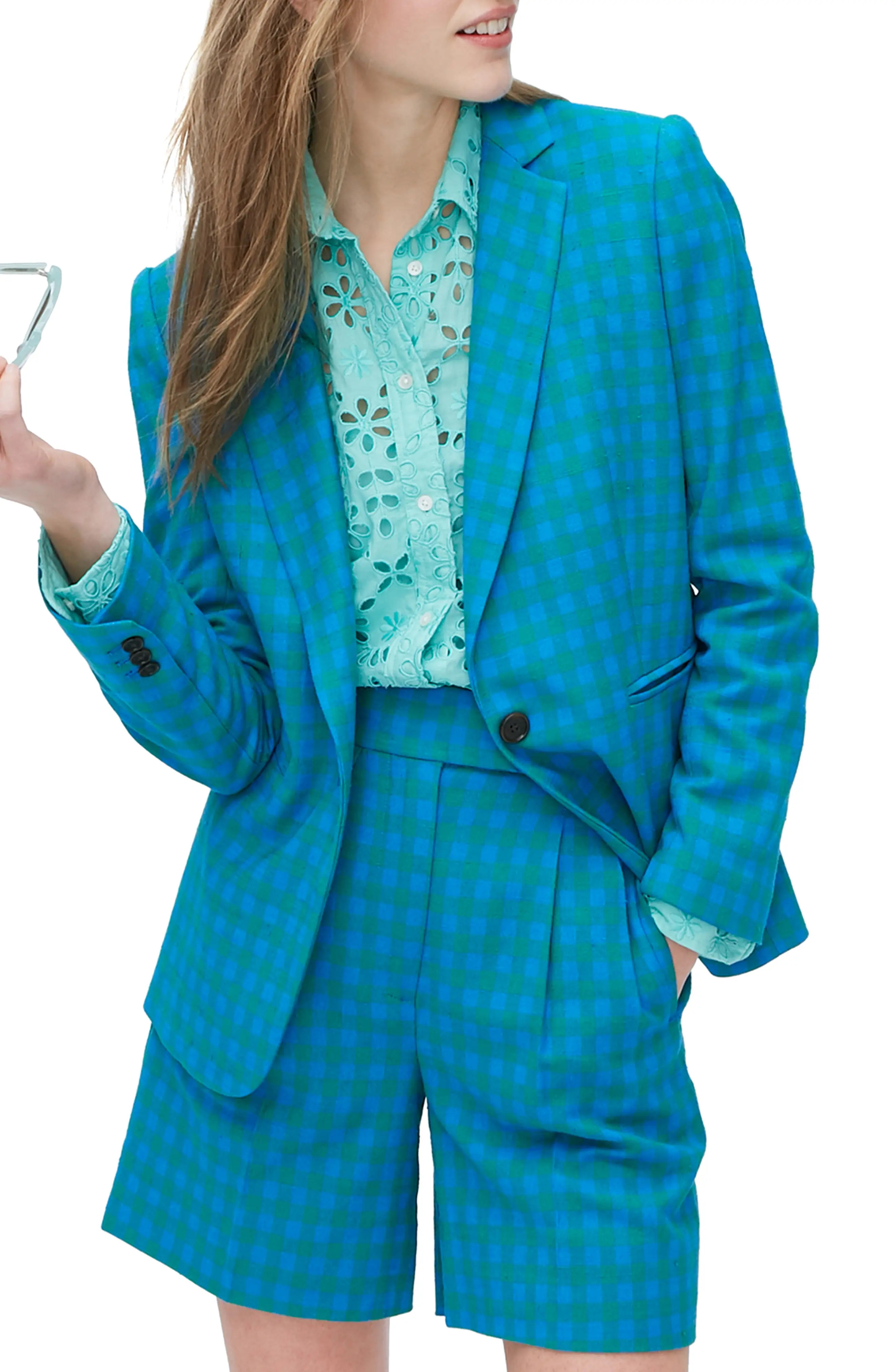 Women's J.crew Parke Colorful Gingham Blazer, Size 0 - Blue | Nordstrom