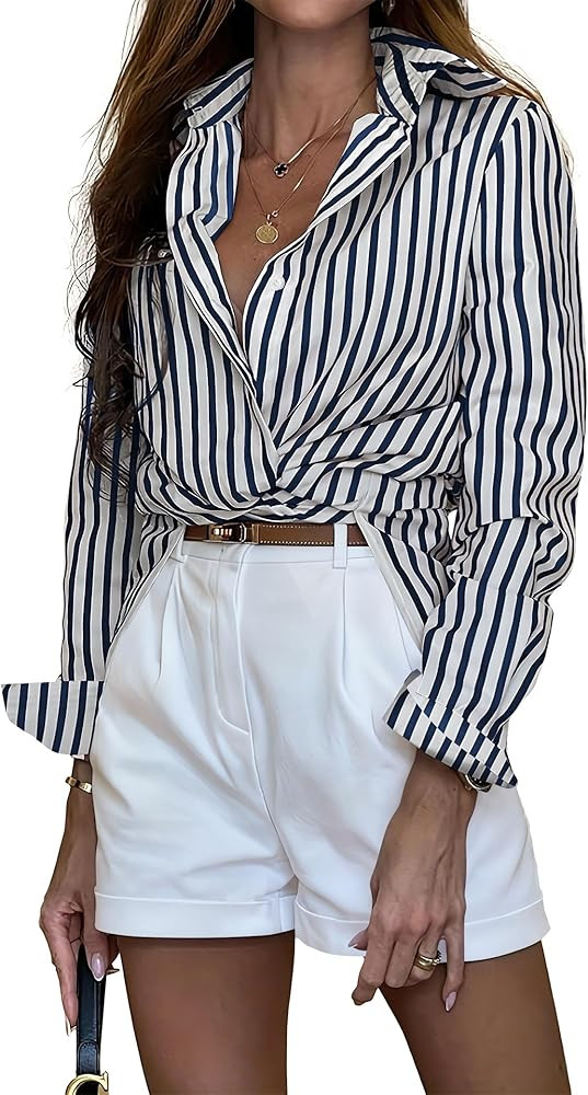 Sarin Mathews Button Down Shirts for Women Dressy Casual Long Sleeve Blouses Printed Collared Bus... | Amazon (US)