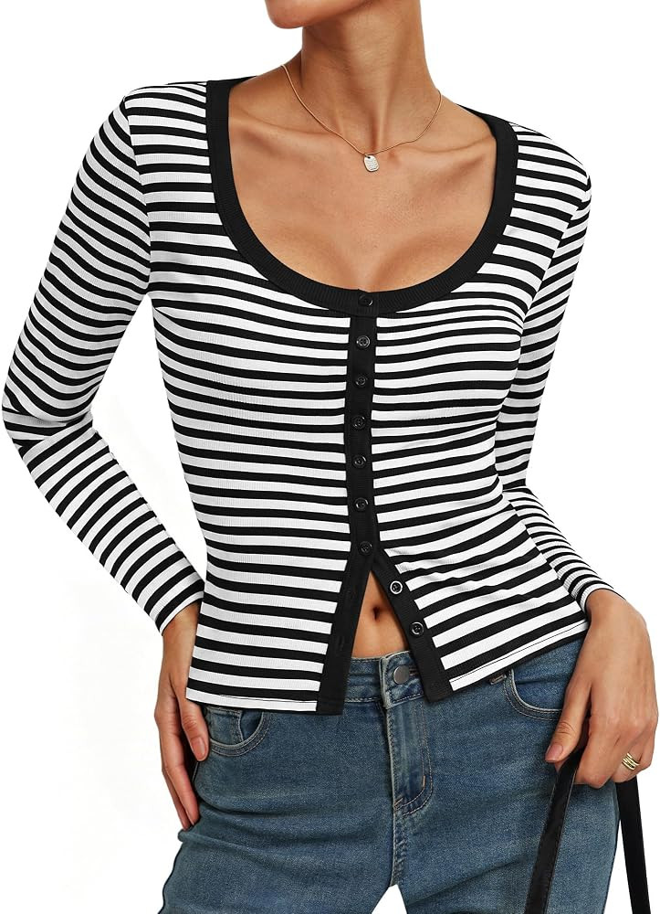 Kate Kasin Women Ribbed Cropped Sweater Top, Lightweight Button Up Cardigan | Amazon (US)