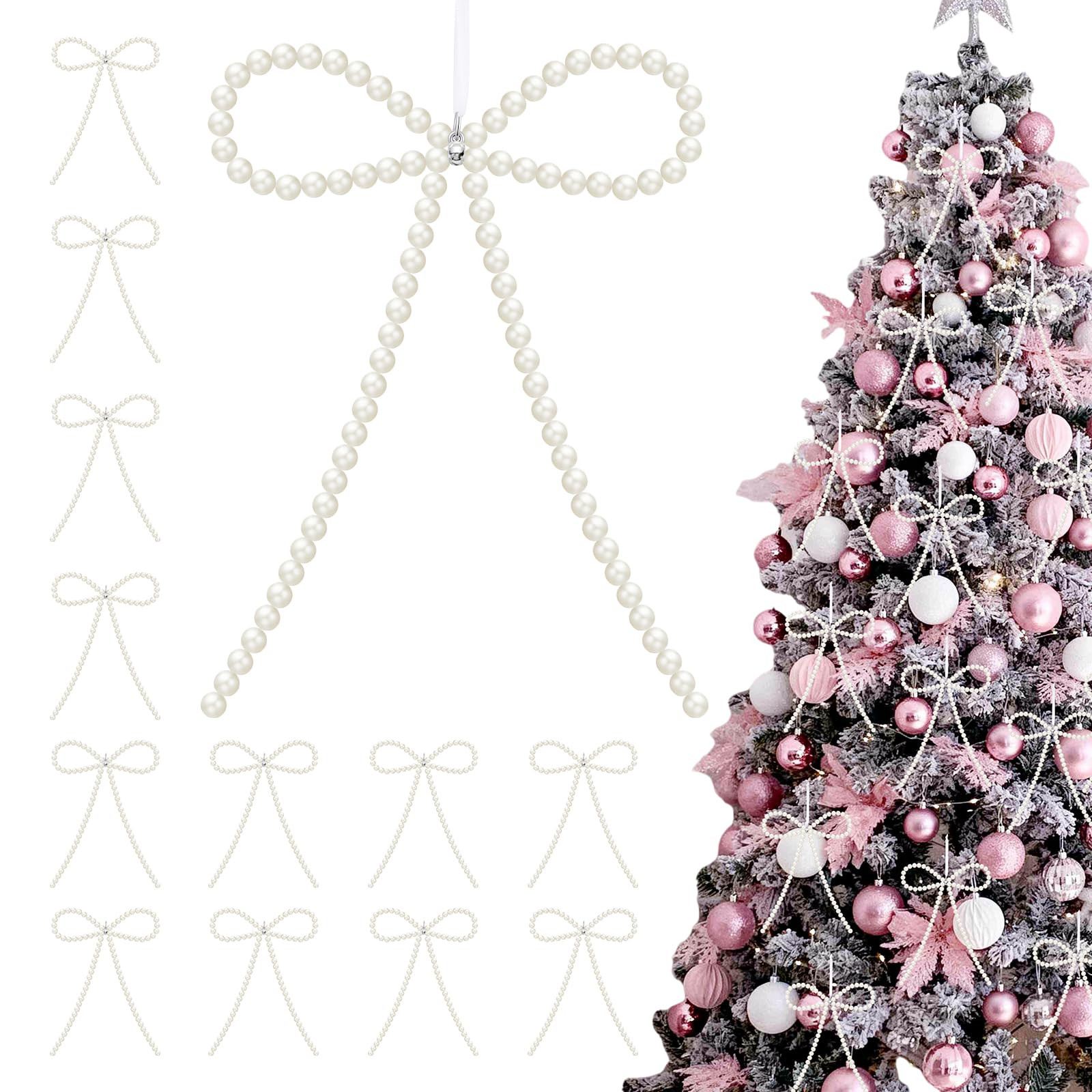 12 Pcs White Pearl Bows Ornaments Christmas Tree Decorations Hanging Christmas Tree Toppers for X... | Amazon (US)