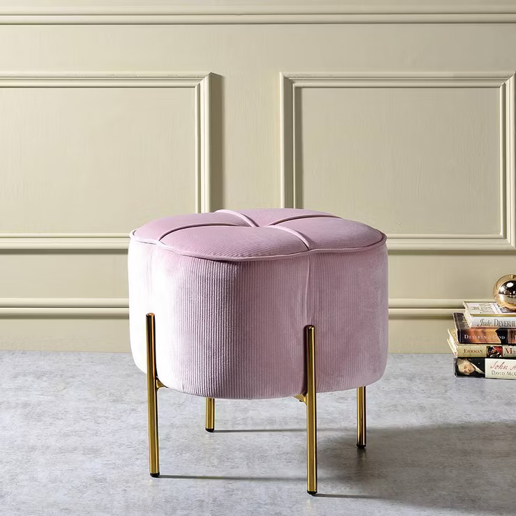 17" Bergia Velvet Ottoman Blush Pink - Acme Furniture | Target