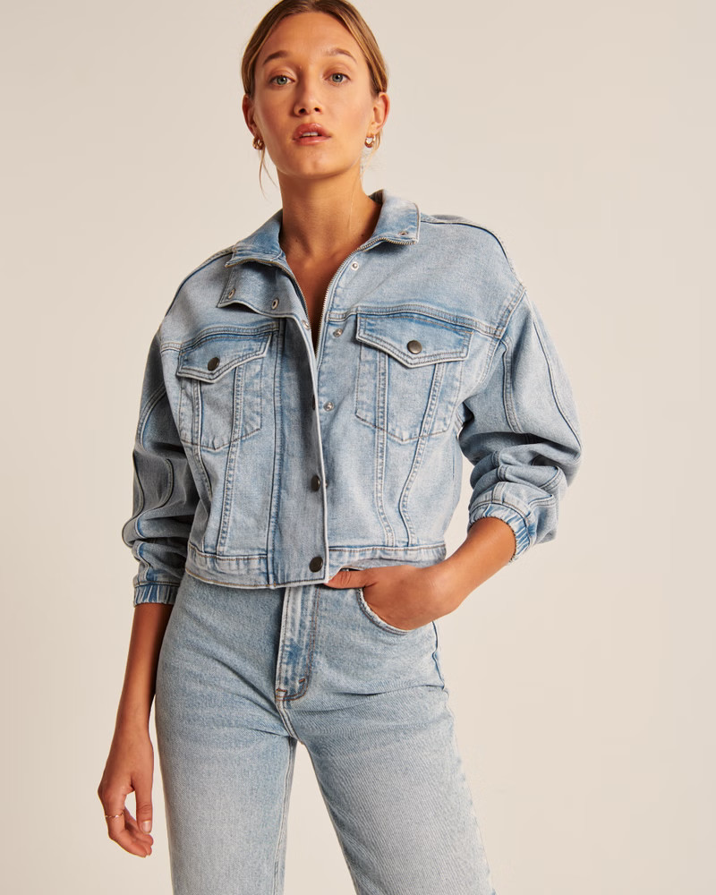 Drapey Mockneck Denim Jacket | Abercrombie & Fitch (US)