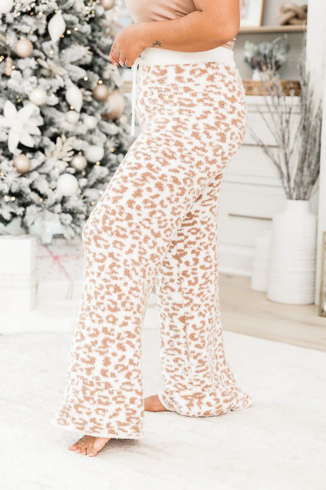 Movies And Chill Brown And Ivory Leopard Print Fuzzy Lounge Pants DOORBUSTER | Pink Lily