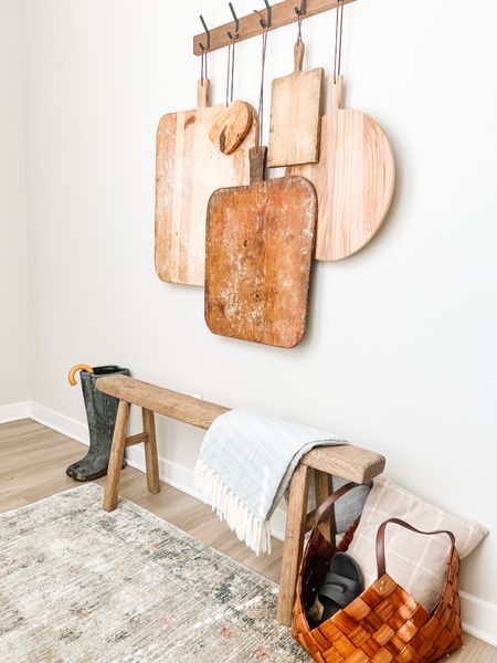 Added a little special touch to our entryway. Love how it turned out. #foyer #entryway #homedecor #home #bench #breadboard #antique #decor 

#LTKSeasonal #LTKFind #LTKhome