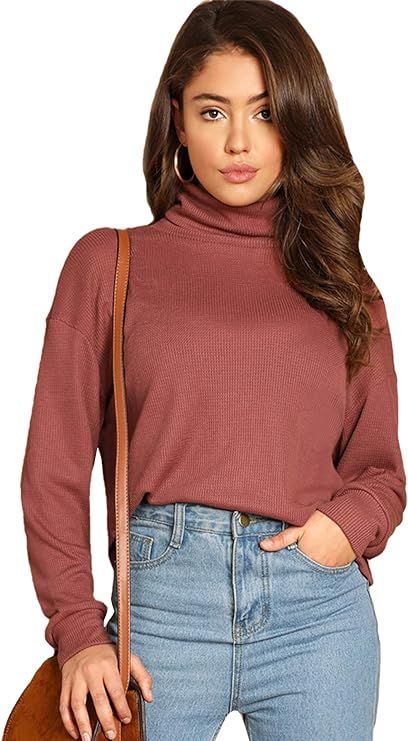 Floerns Women's Long Sleeve Slim Fit Turtleneck Basic T-Shirts | Amazon (US)