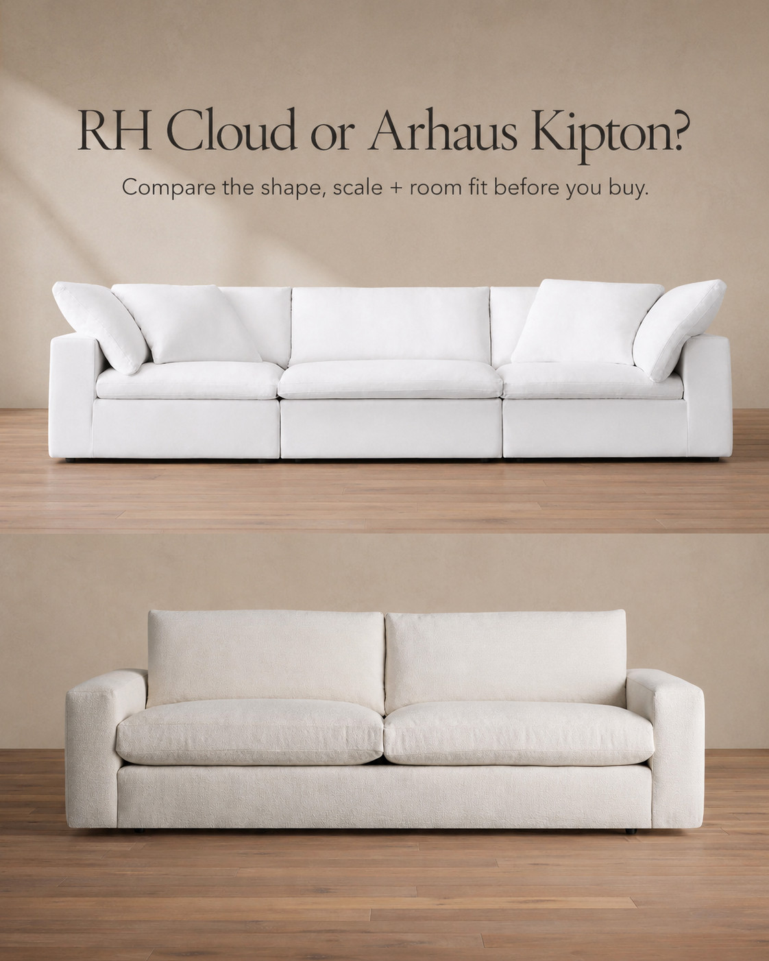 Choosing between an RH Cloud and Arhaus Kipton? Don’t stop at which one photographs better. Think about the silhouette you want, how much visual space the sofa should take up, the room it’s going into, and whether you prefer a more architectural or relaxed look. Both deserve comparison before a major sofa purchase. Shop the two directions below and save this before ordering swatches. 

 #RHCloud #ArhausKipton #SofaComparison #SofaShopping #LivingRoomFurniture #LTKOver40 #LTKHome #LTKSaleAlert