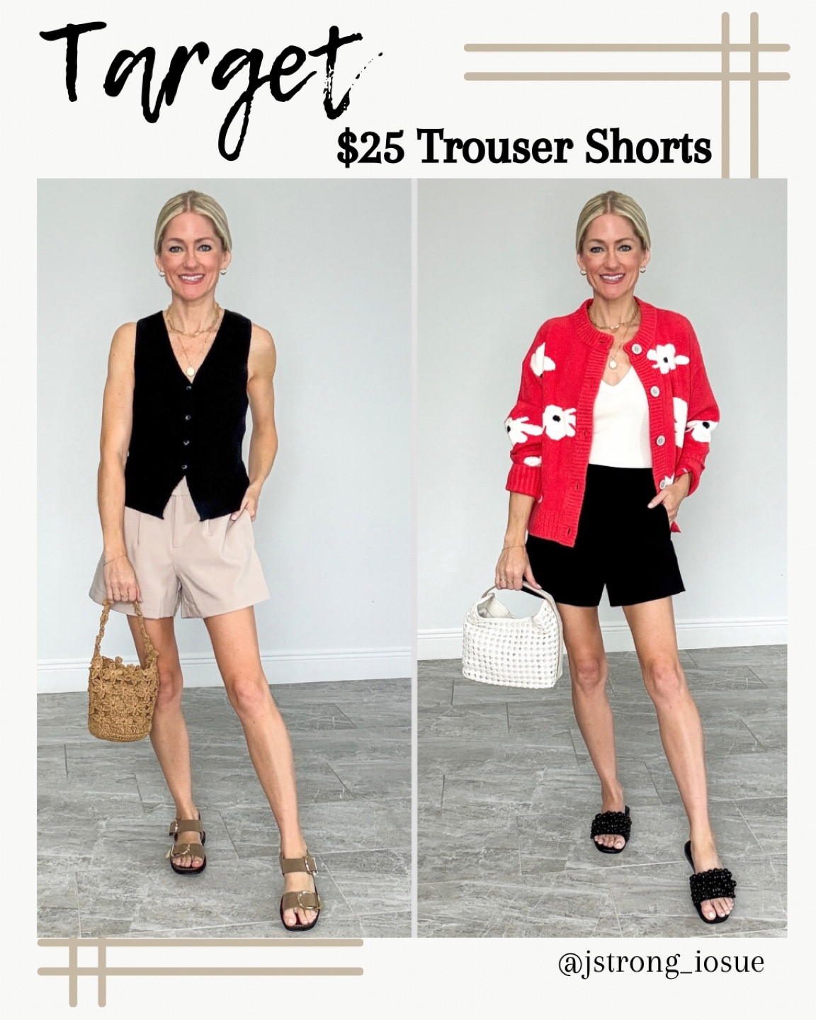 $25 Trouser shorts from Target! 4” inseam, front pockets with pleated detailing. They come in red, black, white, beige, Black/white polka dot and navy. Black sweater vest is stretchy and soft. Cozy floral sweater to wear over a tank if you get chilly. 

#LTKFindsUnder50 #LTKStyleTip