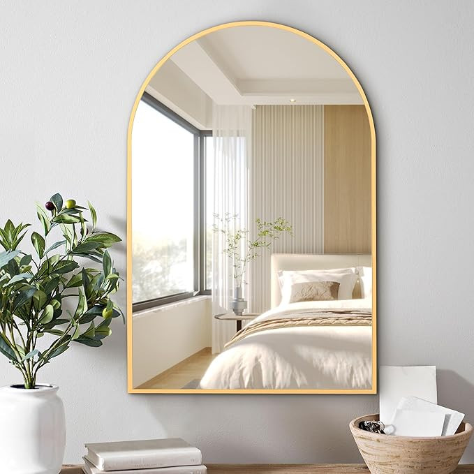 Arcus Home Arched Mirror 30 x 40 Inch Bathroom Mirror with Gold Powder Coated Iron Frame, Mirrors... | Amazon (US)