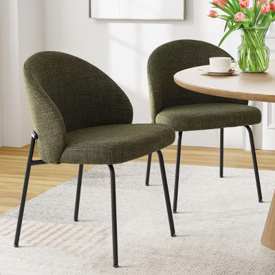 Set of 2 Green Upholstered Dining Chairs, Modern Armless Side Chairs with Curved Backrest and Metal Legs, Kitchen & Dining Room Chairs-Panipeachy | Target