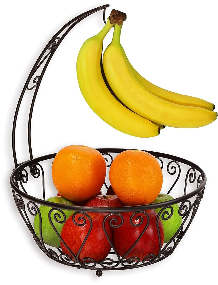 SimpleHouseware Fruit Basket Bowl with Banana Tree Hanger, Bronze | Amazon (US)