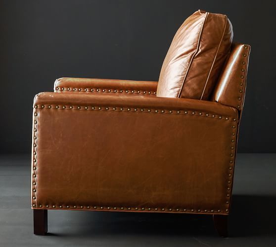 Tyler Leather Square Arm Recliner With Nailheads | Pottery Barn (US)