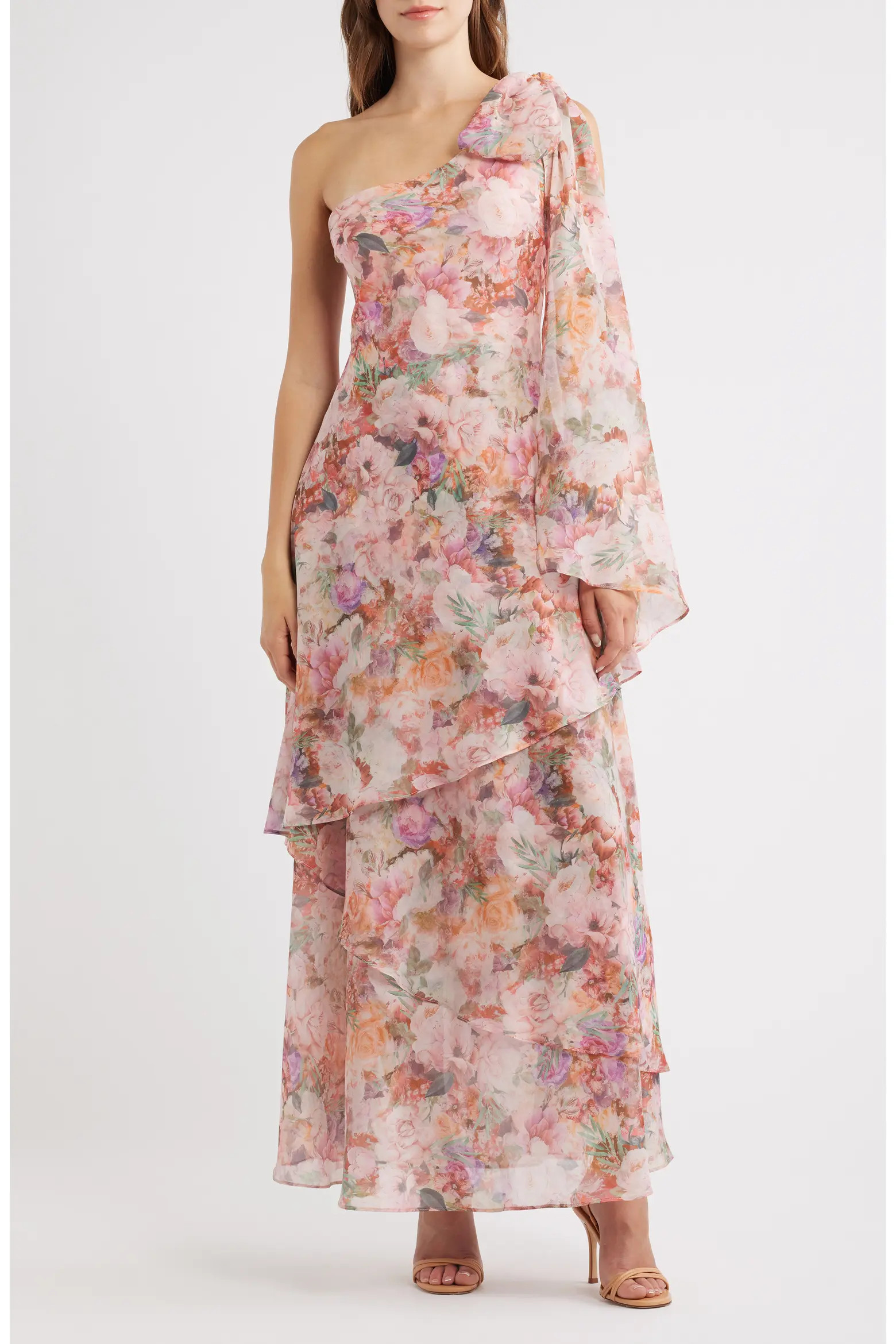 Lulus Amara Floral Print One-Shoulder Chiffon Gown (Women) | Nordstrom | Nordstrom