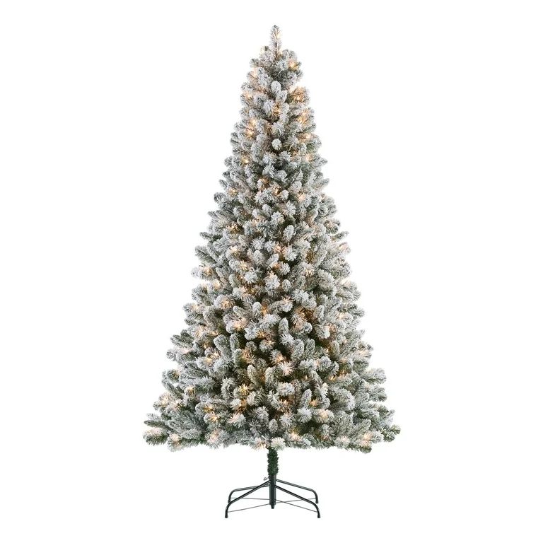 7.5 ft Pre-Lit Flocked Frisco Pine Artificial Christmas Tree, 350 LED, Green, 7.5 ft, by Holiday ... | Walmart (US)