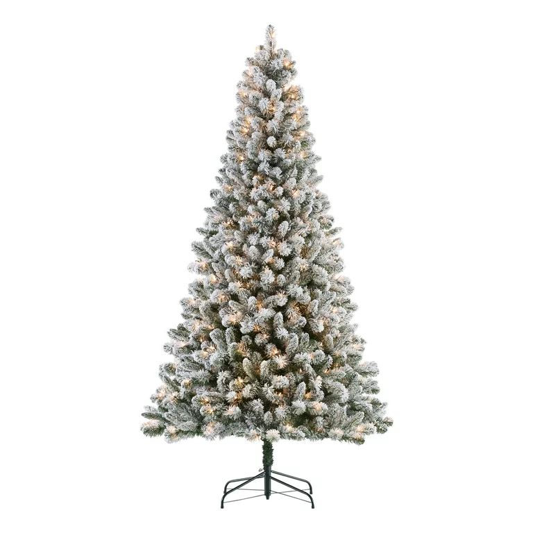 7.5 ft Pre-Lit Flocked Frisco Pine Artificial Christmas Tree, 350 LED, Green, 7.5 ft, by Holiday ... | Walmart (US)