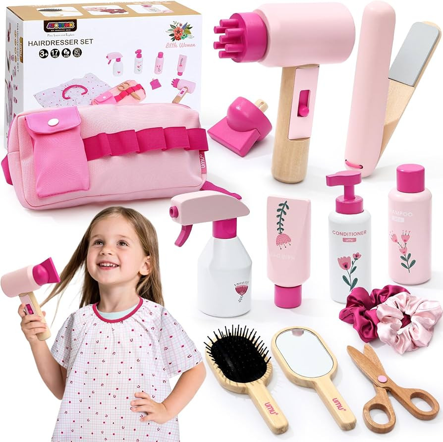 Toyssa Wooden Hair Salon Toys for Girls 3 4 5 6 Years Old, 13pcs Beauty Salon Playset Pretend Pla... | Amazon (US)