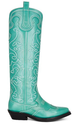 Knee High Embroidered Western Boot in Bottle Green | Revolve Clothing (Global)