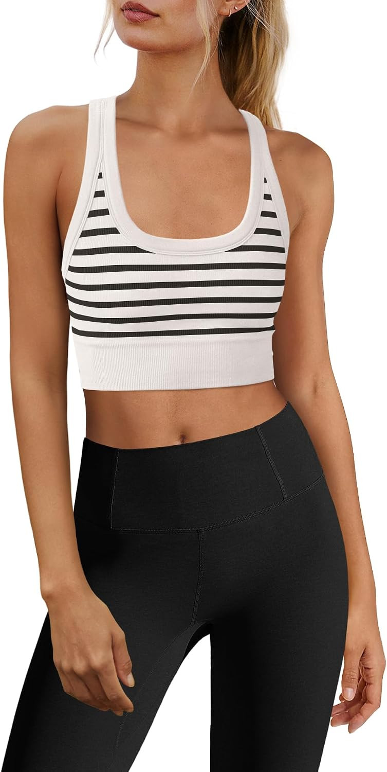 Yanekop Womens Striped Longline Sports Bra Seamless Racerback Workout Bras | Amazon (US)