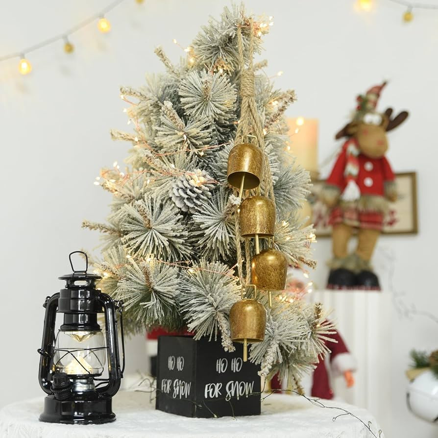 Christmas Bells,Vuskly Gold Bells Metal Christmas Hanging Bells Vintage Decor with Jute Hanging R... | Amazon (US)