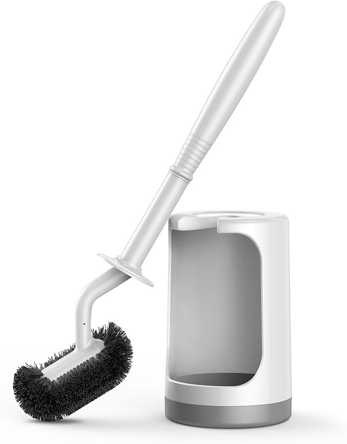 HAMITOR Toilet Bowl Brush Holder Set: Curved Design with Holder for Deep Cleaning Under Rim - Com... | Amazon (US)
