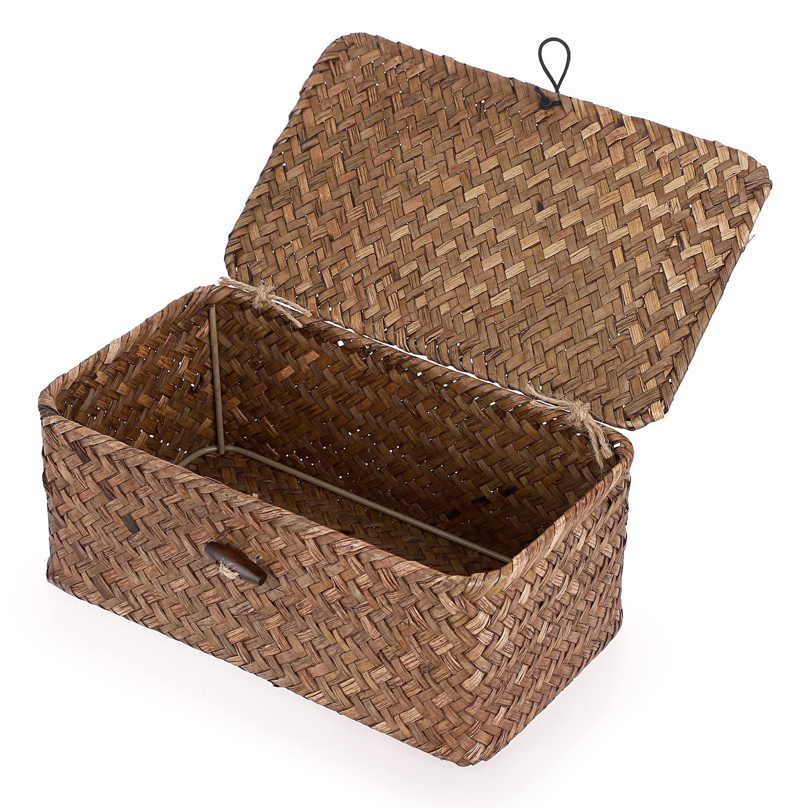 Hipiwe Wicker Shelf Baskets Bin with Lid, Handwoven Seagrass Basket Storage Bins Rectangular Hous... | Amazon (US)