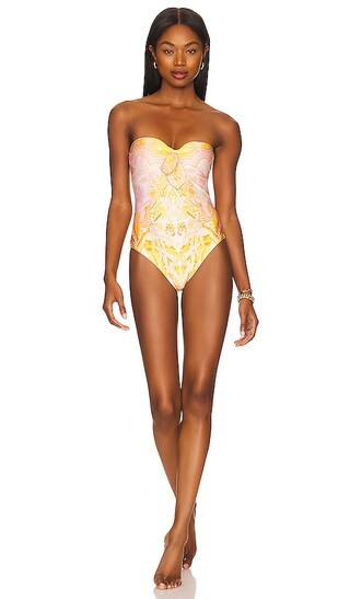 Keyhole Tie Front One Piece in Yellow Palm | Revolve Clothing (Global)
