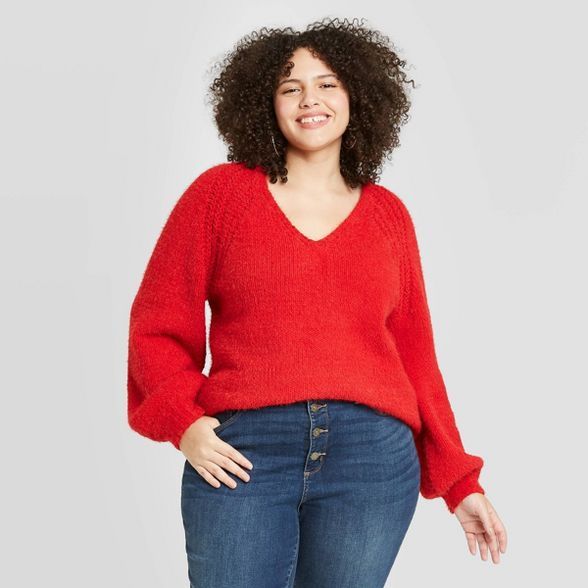 Women's Plus Size V-Neck Pullover Sweater - Ava & Viv™ | Target