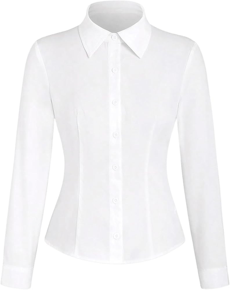 SweatyRocks Women's Button Down Long Sleeve Shirts Collar Office Work Blouse Tops | Amazon (US)