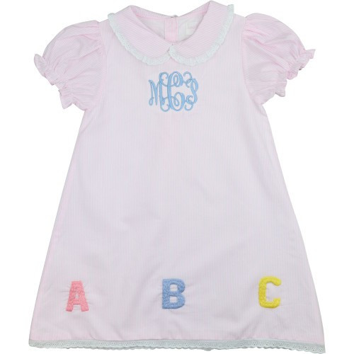 Pink Stripe Embroidered ABC Dress | Cecil and Lou
