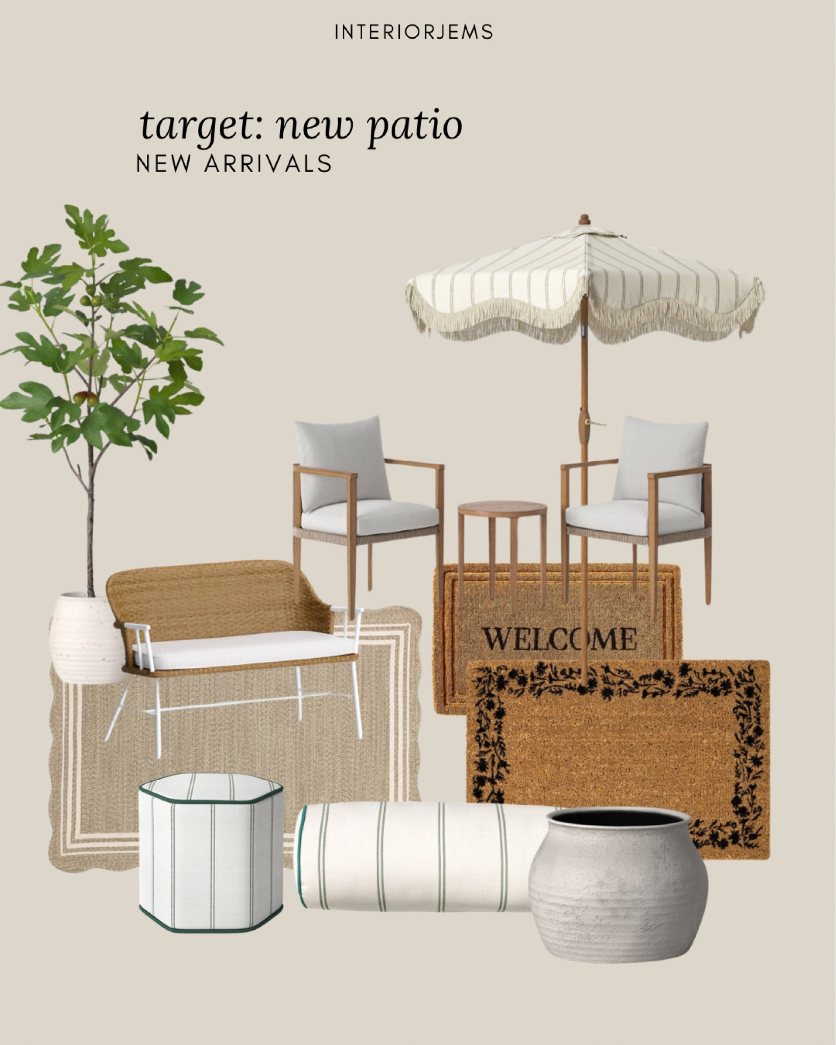 Target, new arrivals patio, doormat, outdoor area rug, outdoor bench, outdoor seating, outdoor conversation set, the prettiest scalloped umbrella, large planter, outdoor ottoman, outdoor bolster pillow, artificial fig tree, target Studio, McGee

#LTKStyleTip #LTKSaleAlert #LTKHome