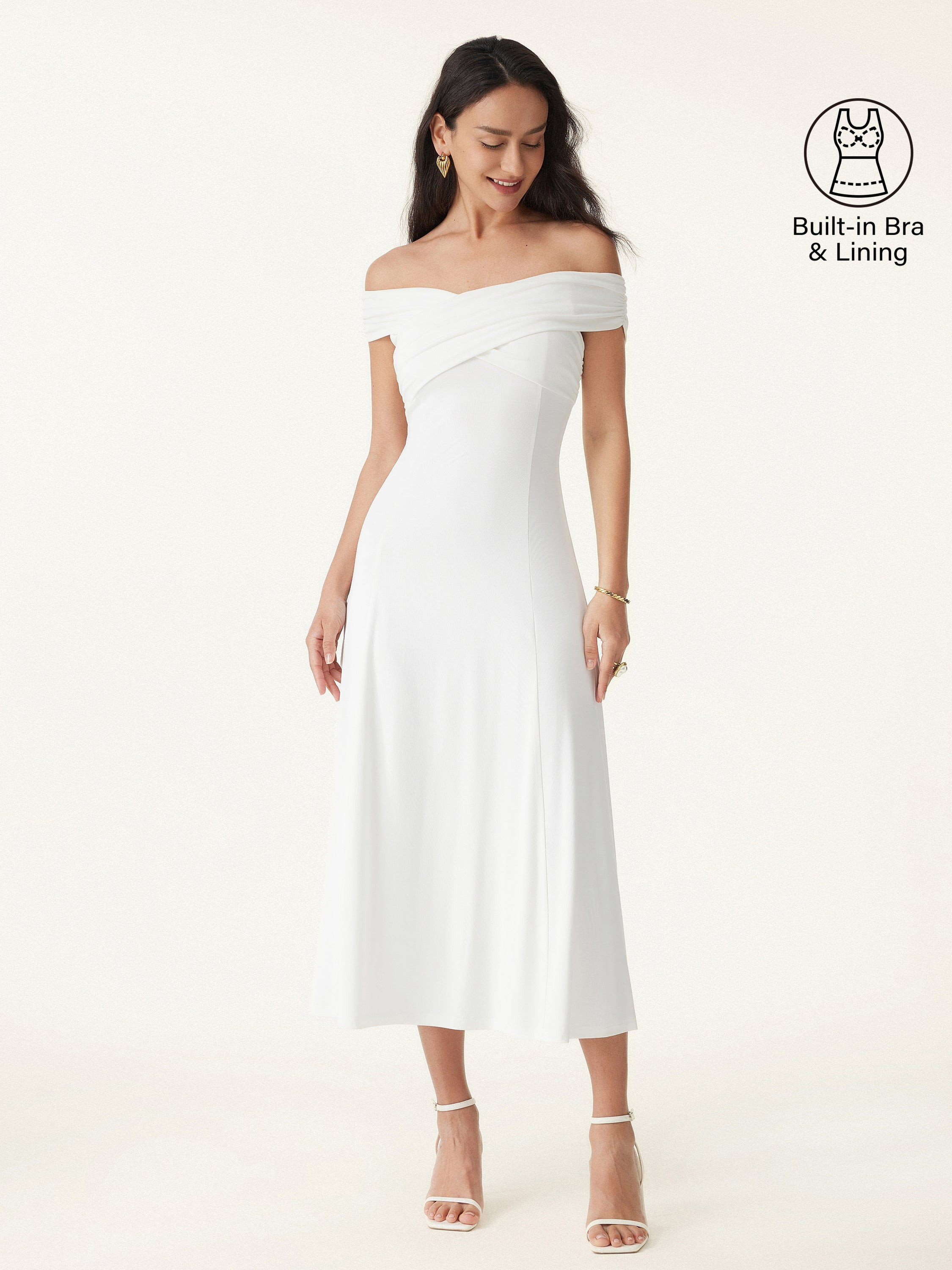 Flowy Criss Cross Off-shoulder Midi Brami Dress | OGLmove
