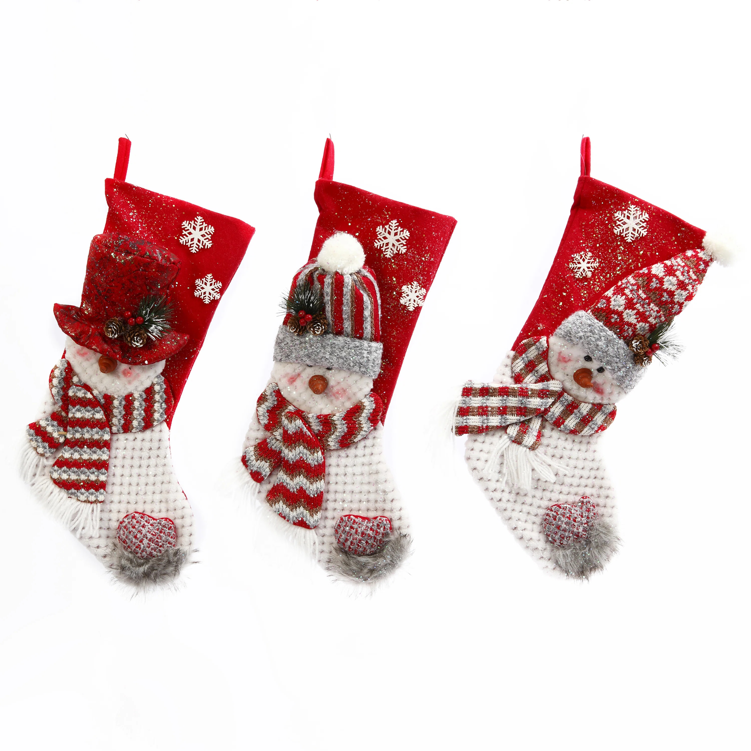 Set Of 3 Christmas Holiday Stockings Traditional Snowman Decor | Wayfair North America
