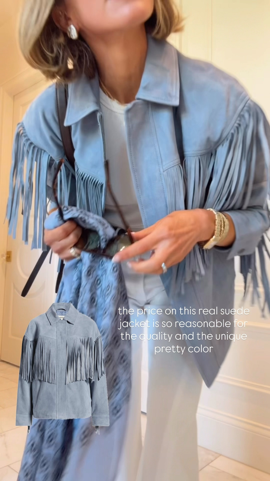 Obsessed with this fringe jacket. I'm wearing size small fits tts