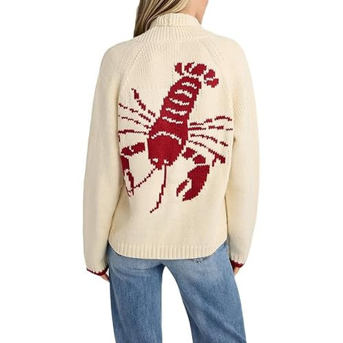 Women's Casual Shawl Collar Cardigan Sweater Long Sleeve Lobster Print Button Down Knitwear for Fall Winter (B,Small) | Amazon (US)