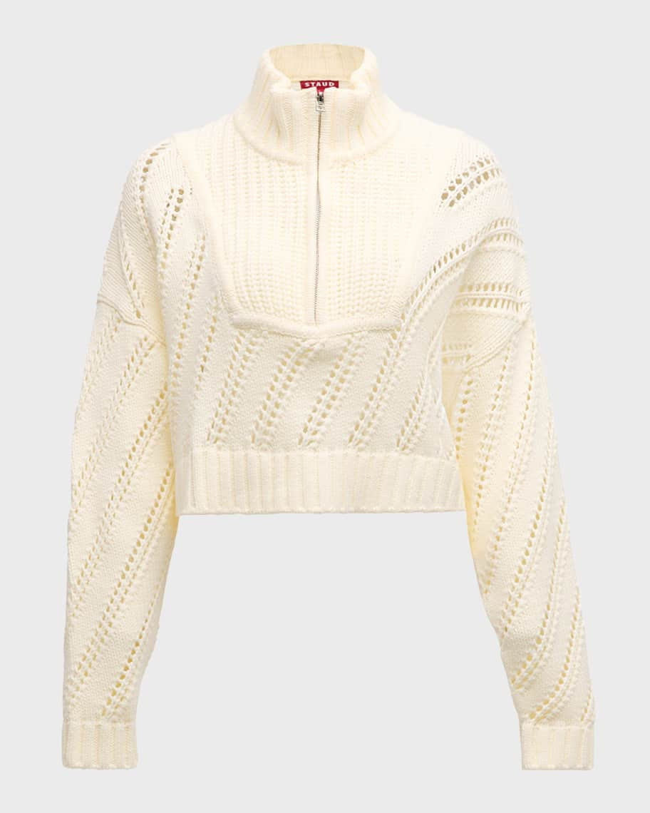 Hampton Open Knit Cropped Half-Zip Sweater | Neiman Marcus