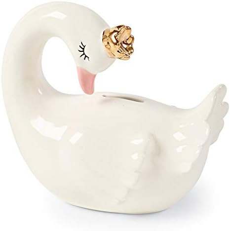 Mud Pie Sculpted Ceramic Swan Bank Nursery Decor, White/Grey | Amazon (US)