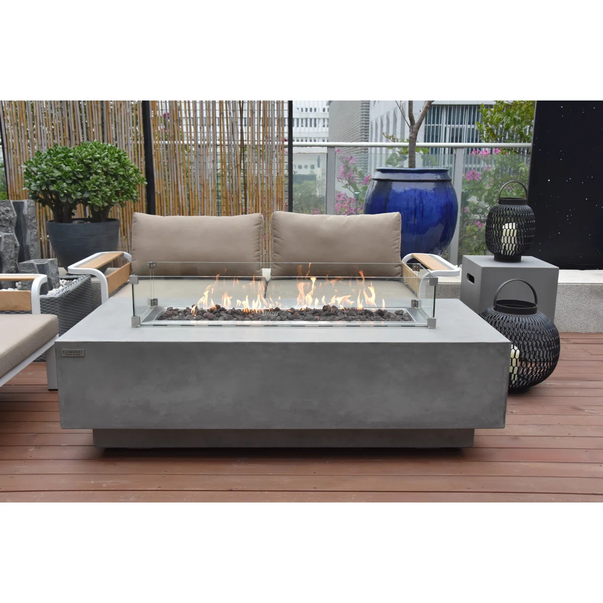 Granville Outdoor Concrete Fire Table 45,000 BTU - Includes Lava Rocks and PVC Cover | Wayfair North America