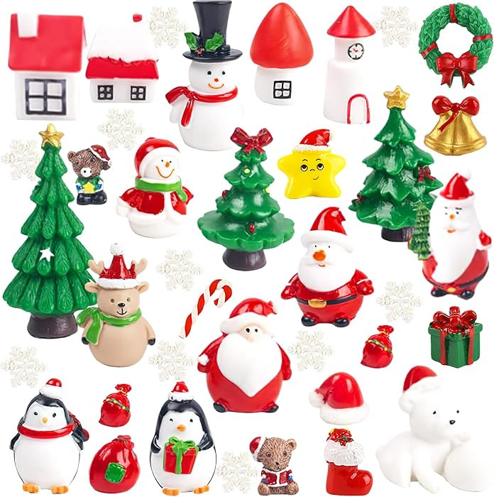 LovesTown 38PCS Christmas Miniature Figurines, Mini Crafts Resin Santa Claus Snowman Trees Animal... | Amazon (US)