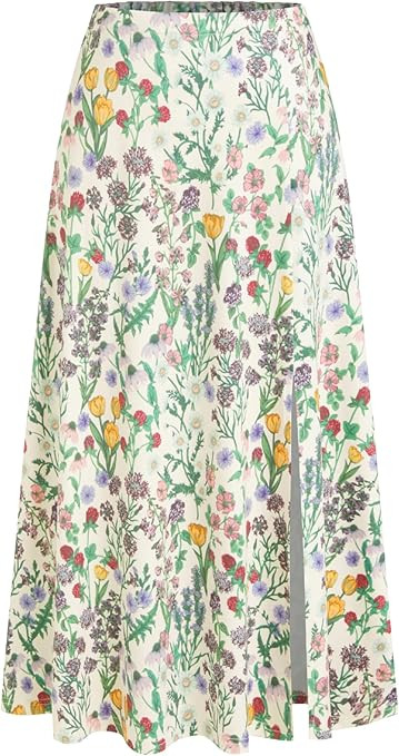 CIDER Womens Long Skirts Floral Elastic High Waisted Split Hem A Line Flowy Skirt Summer Outfits | Amazon (US)