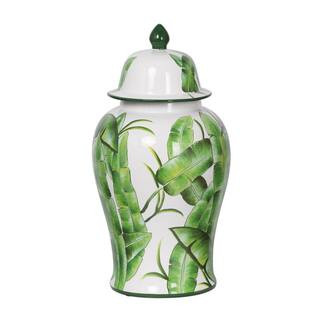 A & B Home Lovise Palm Green and White Tall Lidded Urn 43654 | The Home Depot