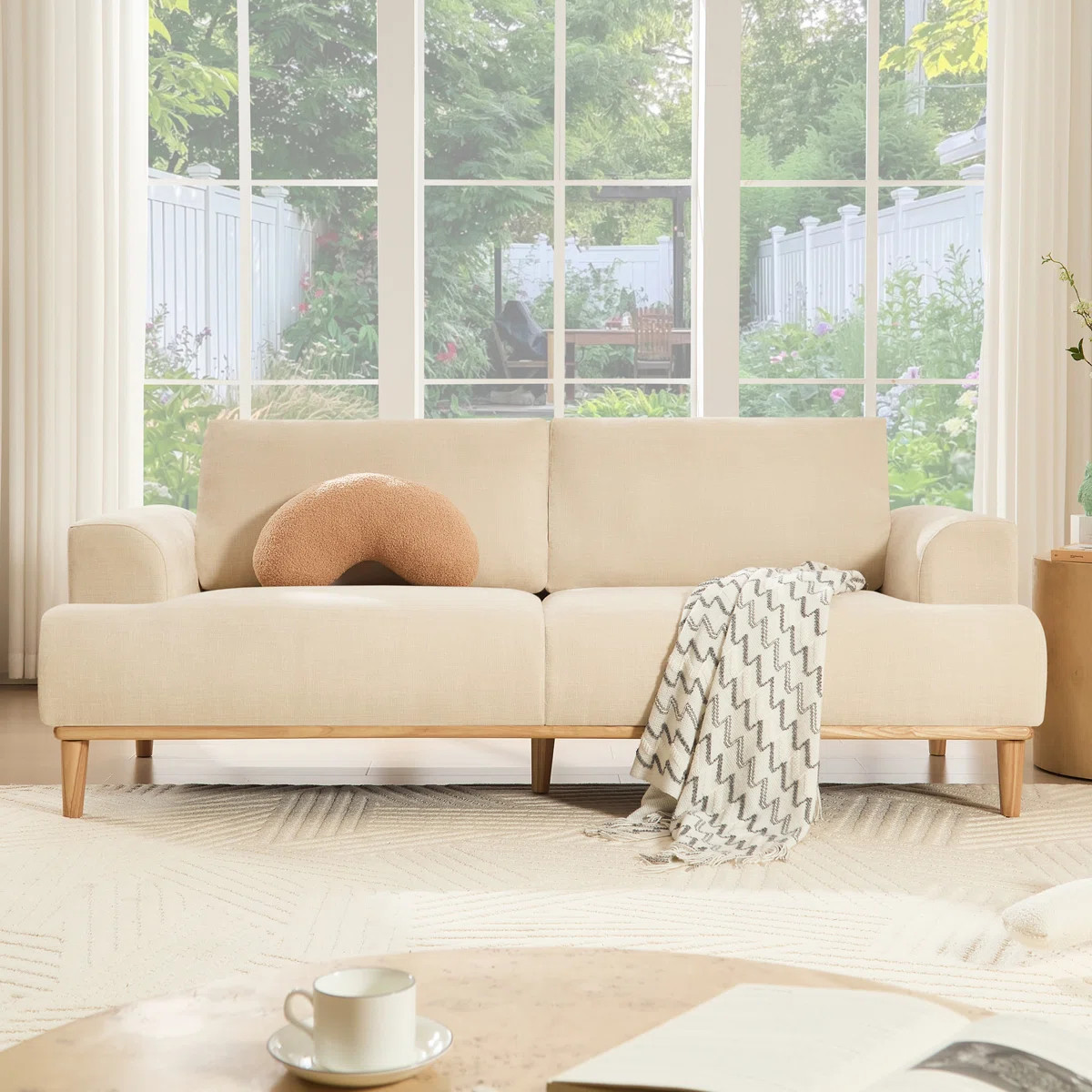 83.85" Modern Sofa Chenille Wooden Upholstered Couch | Wayfair North America