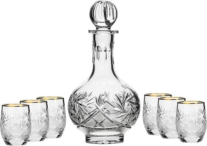 7-Piece Russian Crystal Vintage Vodka Set, 16-Oz Decanter Carafe w/ 6 Shot Sherry Liquor Shooter ... | Amazon (US)