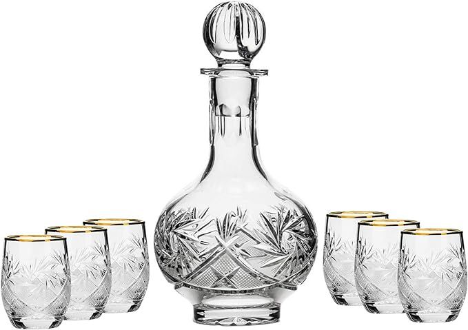7-Piece Russian Crystal Vintage Vodka Set, 16-Oz Decanter Carafe w/ 6 Shot Sherry Liquor Shooter ... | Amazon (US)