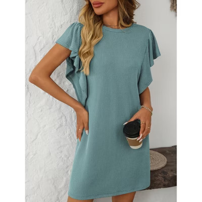 Womens Mini Dress Crew Neck Ruched Sleeve Striped Tee Shirt Dress Summer Fashion Casual Tshirt Dress Lake Green XXL | Target