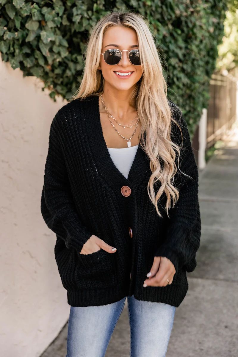 Sundown Awaits Knit Black Cardigan | The Pink Lily Boutique