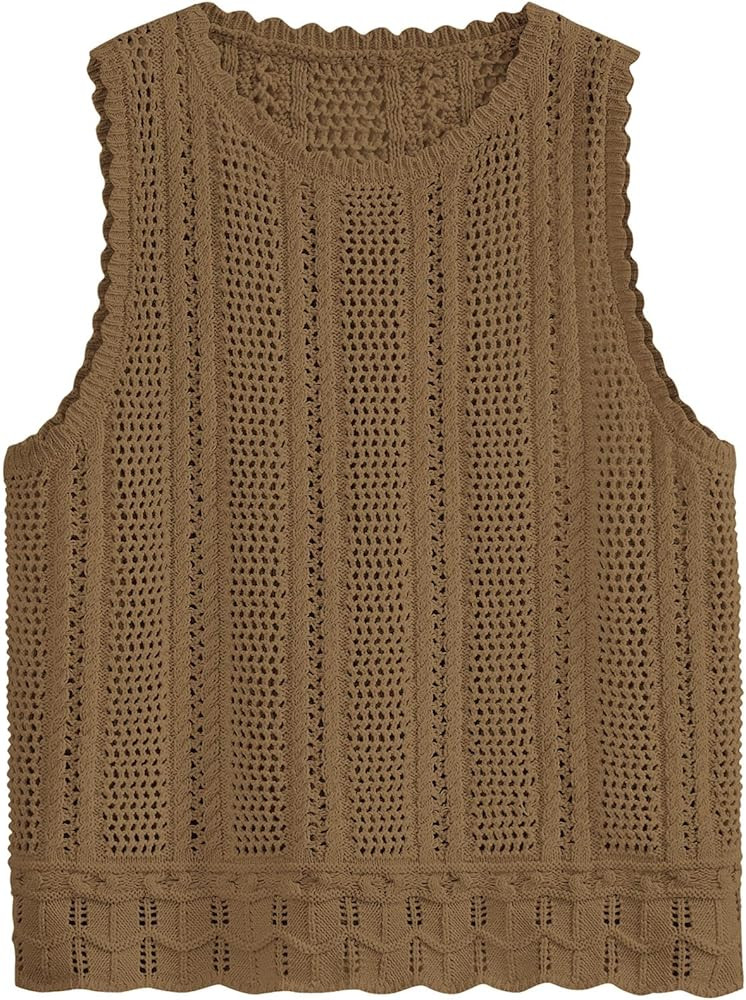 KIRUNDO Beach Cover Ups for Women 2025 Summer Crochet Knit Sweater Vest Mesh Hollow Out Crop Slee... | Amazon (US)