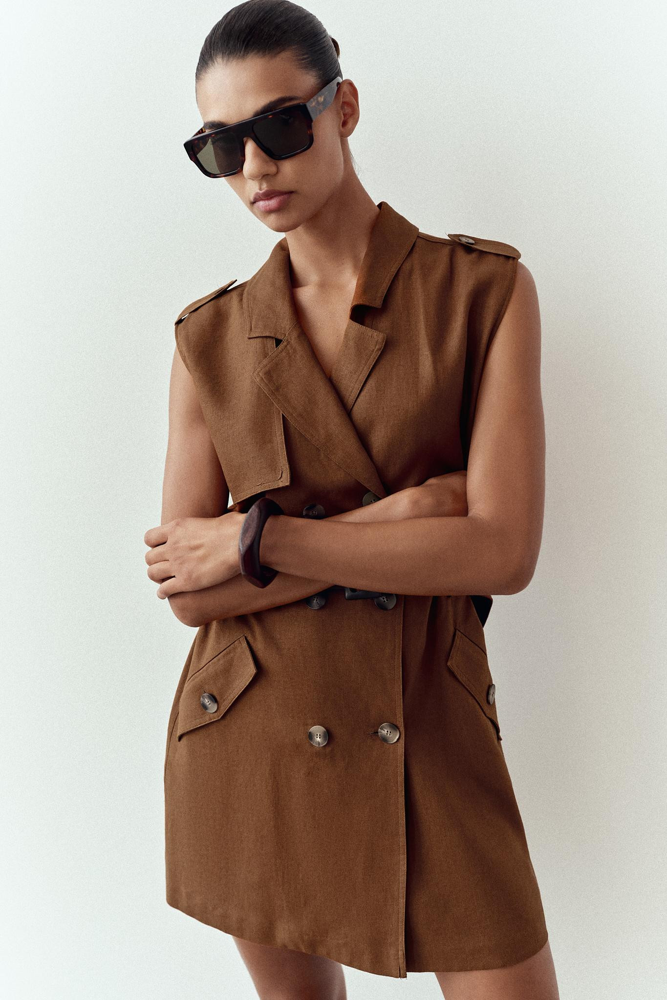 SHORT BELTED LINEN BLEND DRESS | Zara UK